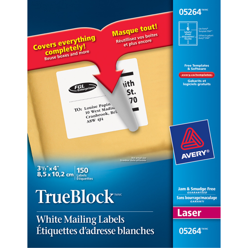 TrueBlock Laser Shipping Labels, 3-1/3" W x 4" L, White Dufferin Supply