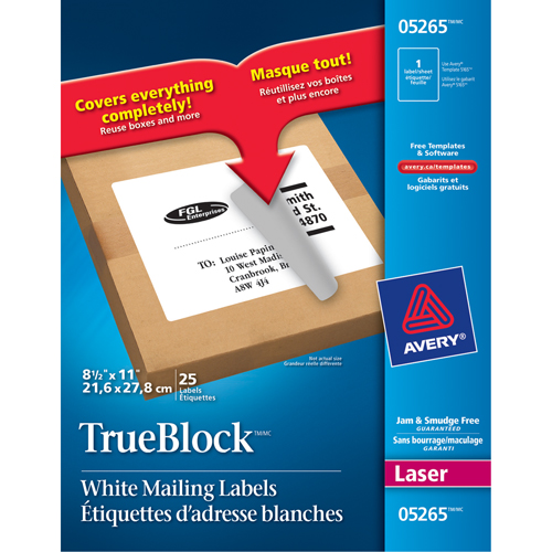 TrueBlock Laser Shipping Labels, 11" W x 8.5" L, White Dufferin Supply