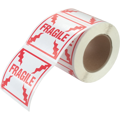 "Fragile" Special Handling Labels, 4" L x 4" W, Red on White Dufferin Supply