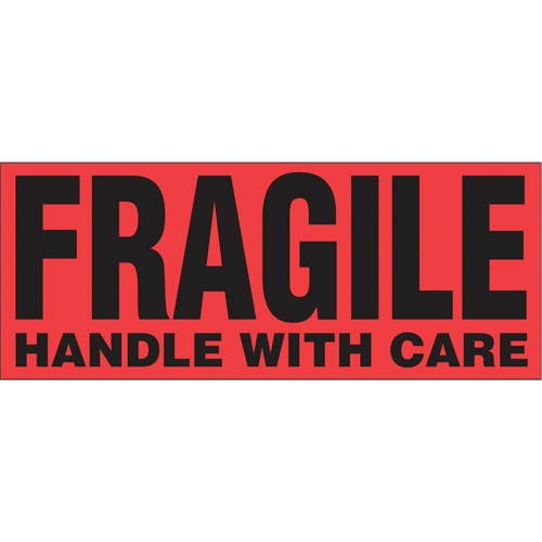 "Fragile Handle with Care" Special Handling Labels, 5" L x 2" W, Black on Red Dufferin Supply