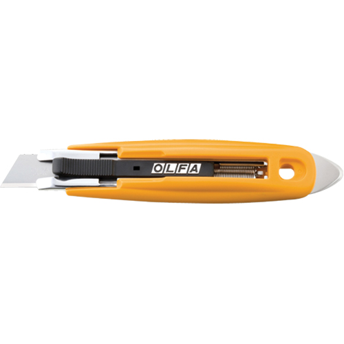 Couteau s&eacute;curitaire &agrave; lame autor&eacute;tractable avec coupe-ruban, 17,5 mm, Acier au carbone, Prise en Plastique Dufferin Supply