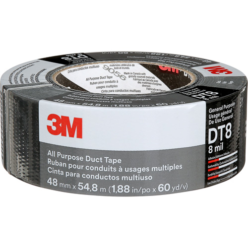 DT8 All-Purpose Duct Tape, 8 mils, Black, 48 mm (2") x 55 m (180') Dufferin Supply