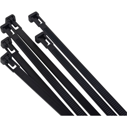 Attache-c&acirc;ble r&eacute;utilisable, Longueur 8", R&eacute;sistance &agrave; la traction 50 lb, Noir Dufferin Supply
