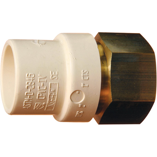 Threaded Pipe Adapter, Hub x FPT, 1-1/4" Dia., Brass/CPVC Dufferin Supply