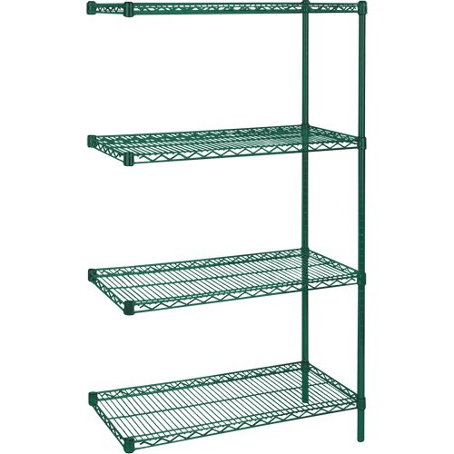 &eacute;tag&egrave;res robustes en treillis m&eacute;tallique au fini &eacute;poxy vert, Ensemble de Ajout, 4 Tablettes, 36" la x 63" h x 18" p Dufferin Supply