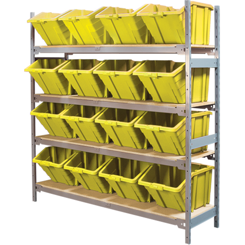 Wide Span Shelving with Jumbo Plastic Bins, Steel, Boltless, 800 lbs. Capacity, 66" W x 72" H x 18" D Dufferin Supply