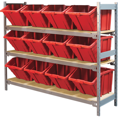 Wide Span Shelving with Jumbo Plastic Bins, Steel, Boltless, 800 lbs. Capacity, 66" W x 60" H x 18" D Dufferin Supply