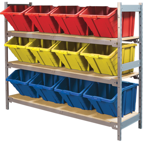 Wide Span Shelving with Jumbo Plastic Bins, Steel, Boltless, 800 lbs. Capacity, 66" W x 60" H x 18" D Dufferin Supply
