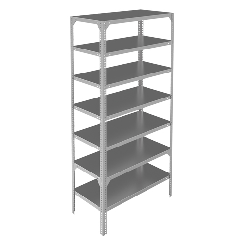 Shelving Unit, Galvanized Steel, Slotted Angle, 300 lbs. Capacity, 48" W x 84" H x 12" D Dufferin Supply
