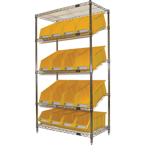 &eacute;tag&egrave;re en treillis m&eacute;tallique &agrave; tablettes inclin&eacute;es avec bacs, Tiers 5, 36" la x 63" h x 18" p Dufferin Supply