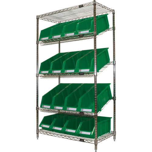 &eacute;tag&egrave;re en treillis m&eacute;tallique &agrave; tablettes inclin&eacute;es avec bacs, Tiers 5, 36" la x 63" h x 18" p Dufferin Supply