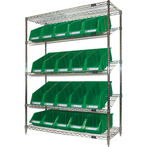 &eacute;tag&egrave;re en treillis m&eacute;tallique &agrave; tablettes inclin&eacute;es avec bacs, Tiers 5, 48" la x 63" h x 18" p Dufferin Supply