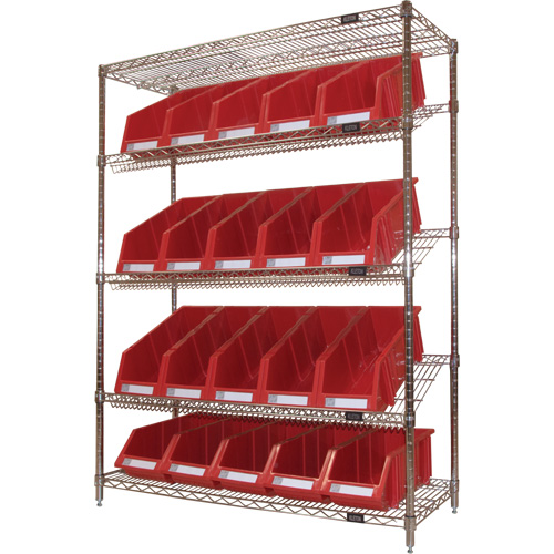 &eacute;tag&egrave;re en treillis m&eacute;tallique &agrave; tablettes inclin&eacute;es avec bacs, Tiers 5, 48" la x 63" h x 18" p Dufferin Supply