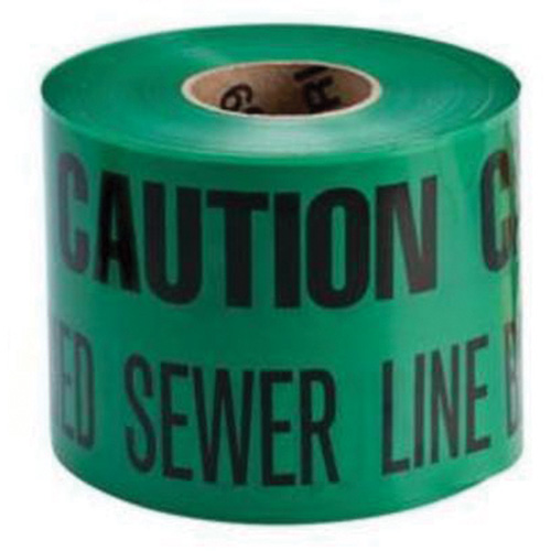 Ruban d'avertissement de danger souterrain Buried Sewer Line Identoline, 6" la x 1000' lo, Noir sur vert Dufferin Supply