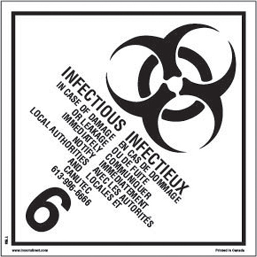 TDG Shipping Labels, Class 6.2, Infectious Substances, Paper Dufferin Supply
