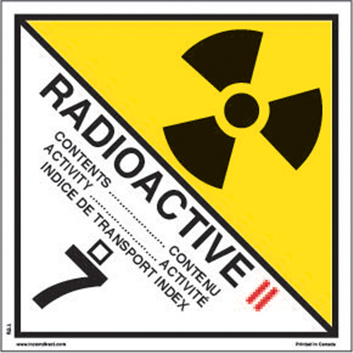 &eacute;tiquettes d'exp&eacute;dition TMD, Classe 7, Radioactif II, Vinyle Dufferin Supply