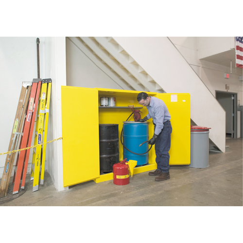 Sure-Grip&reg; EX Vertical Drum Storage Cabinets, 110 US gal. Cap., 2 Drums, Yellow Dufferin Supply