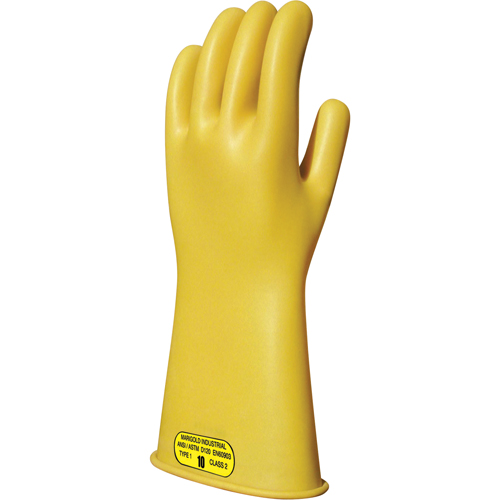 Yellow Natural Rubber Insulating Gloves, ASTM Class 2, Size 8, 14" L Dufferin Supply
