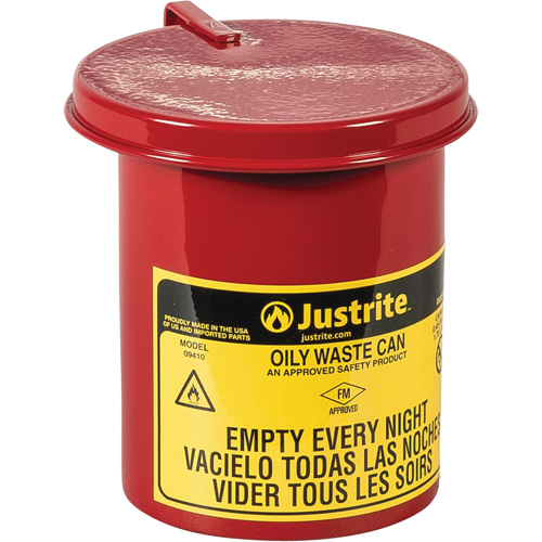Mini bidons pour d&eacute;chets huileux pour dessus d'&eacute;tabli, Homologu&eacute; FM, 0,45 gal. US, Rouge Dufferin Supply