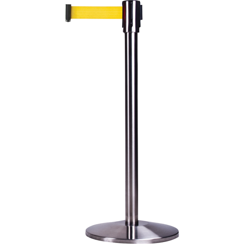 Barri&egrave;res sur pieds pour le contr&ocirc;le des foules, Acier, 35" h, Ruban Jaune, Longueur du ruban 12' Dufferin Supply