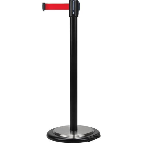 Free-Standing Crowd Control Barrier, Steel, 35" H, Red Tape, 7' Tape Length Dufferin Supply