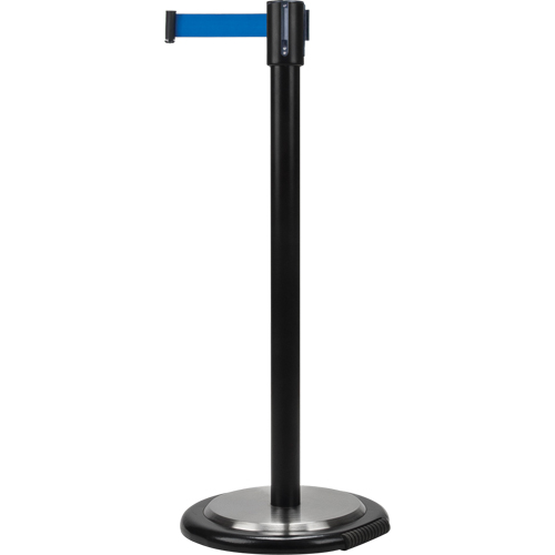 Barri&egrave;res sur pieds pour le contr&ocirc;le des foules, Acier, 35" h, Ruban Bleu, Longueur du ruban 7' Dufferin Supply