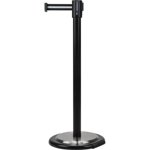 Barri&egrave;res sur pieds pour le contr&ocirc;le des foules, Acier, 35" h, Ruban Noir/Blanc, Longueur du ruban 7' Dufferin Supply