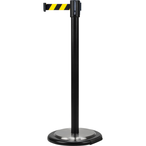 Barri&egrave;res sur pieds pour le contr&ocirc;le des foules, Acier, 35" h, Ruban Noir/Jaune, Longueur du ruban 7' Dufferin Supply
