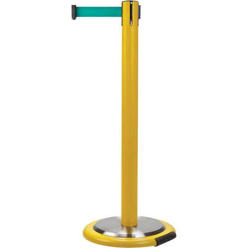Free-Standing Crowd Control Barrier, Steel, 35" H, Green Tape, 7' Tape Length Dufferin Supply