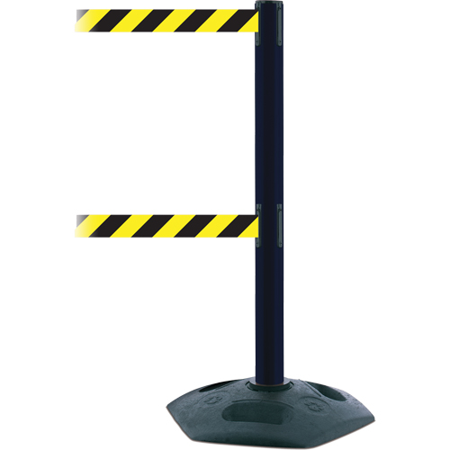 Dual Line Heavy Duty Post, Plastic, 38" H, Black/Yellow Tape, 7.5' Tape Length Dufferin Supply