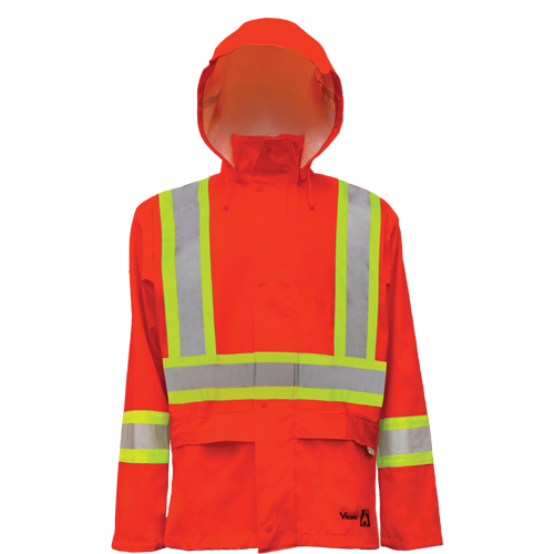 Hi-Vis FR/PU Safety Rain Jackets, Small, High Visibility Orange Dufferin Supply