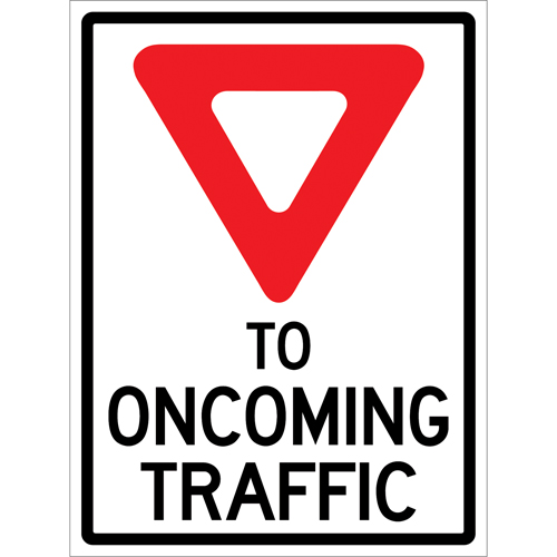 "Yield to Oncoming Traffic" Roll-Up Sign Traffic Sign, 36" x 48", Vinyl, English with Pictogram Dufferin Supply