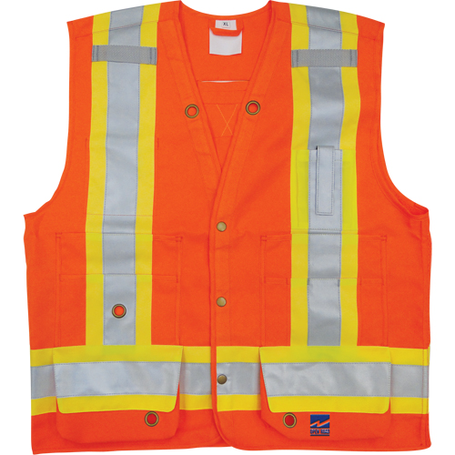 Surveyor Safety Vest, High Visibility Orange, Small, Polyester Dufferin Supply