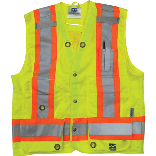 Surveyor Safety Vest, High Visibility Lime-Yellow, Small, Polyester Dufferin Supply