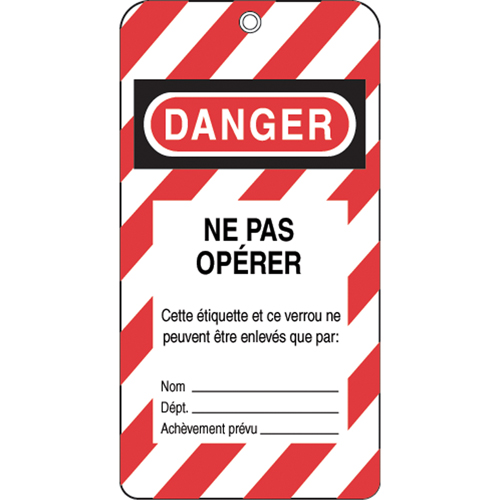 Lockout Tags, Plastic, 3" W x 5-3/4" H, French Dufferin Supply