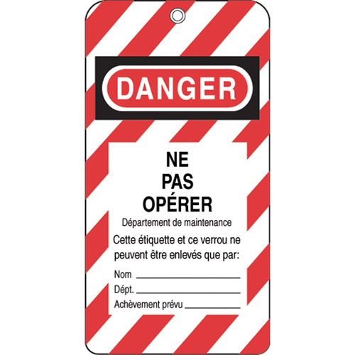 Lockout Tags, Plastic, 3" W x 5-3/4" H, French Dufferin Supply