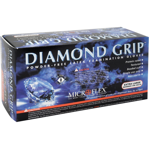 Gants d'examen Diamond Grip, 2T-Grand, Latex, 8 mils, Sans poudre, Jaune, Classe 2 Dufferin Supply