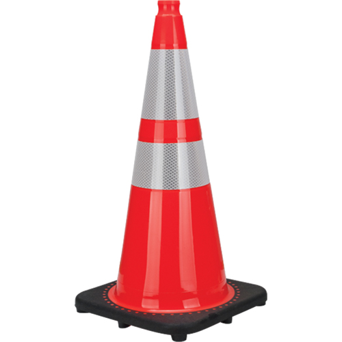 C&ocirc;ne de signalisation de premi&egrave;re qualit&eacute;, 28", Orange, Bande(s) r&eacute;fl&eacute;chissante(s) 4" & 6" Dufferin Supply