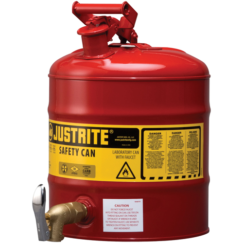 Laboratory Safety Can with Faucet, Type I, Steel, 5 US gal., Red, FM Approved Dufferin Supply