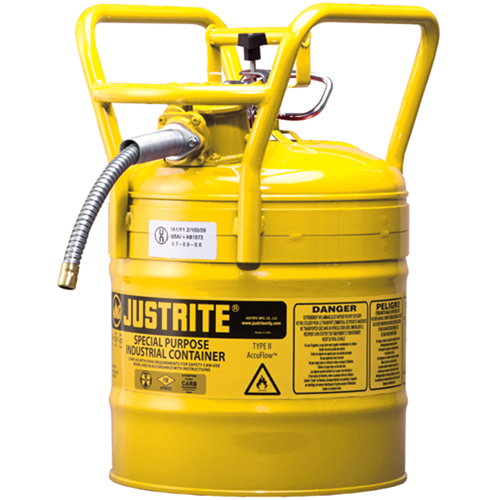 D.O.T. AccuFlow Safety Cans, Type II, Steel, 5 US gal., Yellow, FM Approved Dufferin Supply