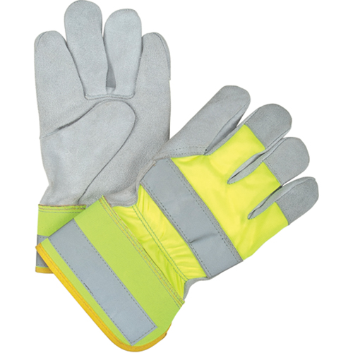 Gants d'ajusteur haute visibilit&eacute; de premi&egrave;re qualit&eacute;, Grand, Paume en Cuir de vache refendu, Doublure en Coton Dufferin Supply