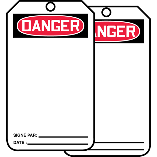 &eacute;tiquettes de s&eacute;curit&eacute; avec ent&ecirc;te vierge, Papier cartonn&eacute;, 3-1/8" la x 5-7/8" h, Français Dufferin Supply