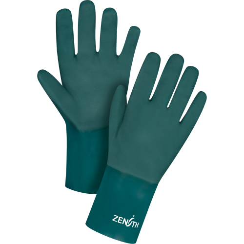 Double Dipped Green Gloves, 12" L, PVC, Cotton Jersey Inner Lining, 70-mil Dufferin Supply