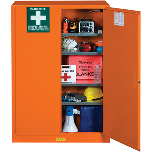 Armoires de rangement pour pr&eacute;paration aux situations d'urgence, Acier, 4 Tablettes, 65" h x 43" la x 18" P, Orange Dufferin Supply