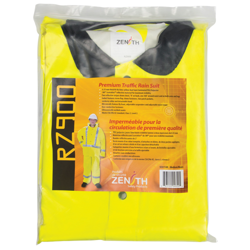 RZ900 Premium Traffic Rain Suit, Polyester/PVC, Medium, Lime-Yellow Dufferin Supply