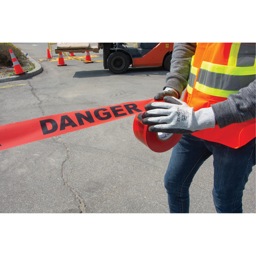 "Danger" Barricade Tape, Bilingual, 3" W x 1000' L, 1.5 mils, Black on Red Dufferin Supply