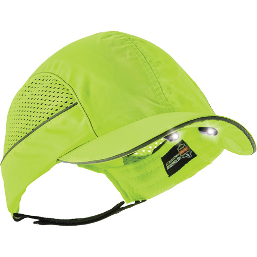 Skullerz&reg; 8960 Long Brim Bump Cap with LED Lighting, High Visibility Lime Green Dufferin Supply