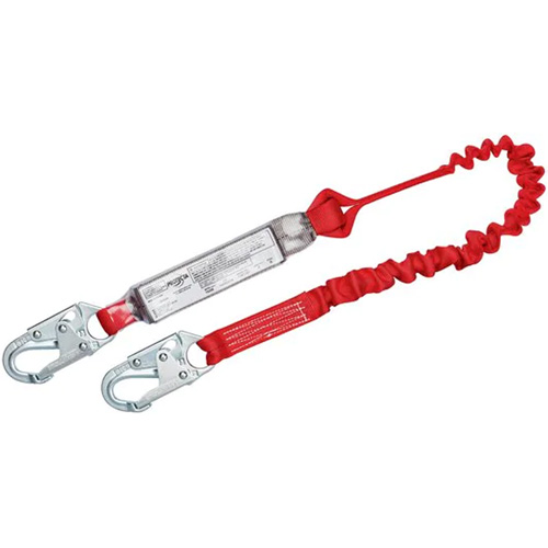 PRO Elastic Shock-Absorbing Lanyard, 6', Snap Hook Center, Snap Hook Leg Ends, Polyester Dufferin Supply