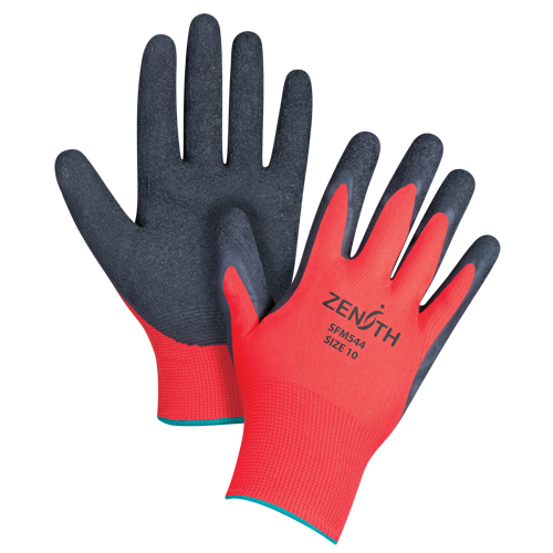 Black & Red Crinkle Grip Coated Gloves, 10/X-Large, Rubber Latex Coating, 13 Gauge, Polyester Shell Dufferin Supply