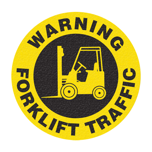 Panneau de signalisation au sol  Warning Forklift Traffic , Adh&eacute;sif, Anglais avec pictogramme Dufferin Supply